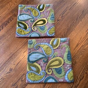 Pair Crate‎ & Barrel Pillow Covers Patchwork Paisley Velvet Funky Artsy